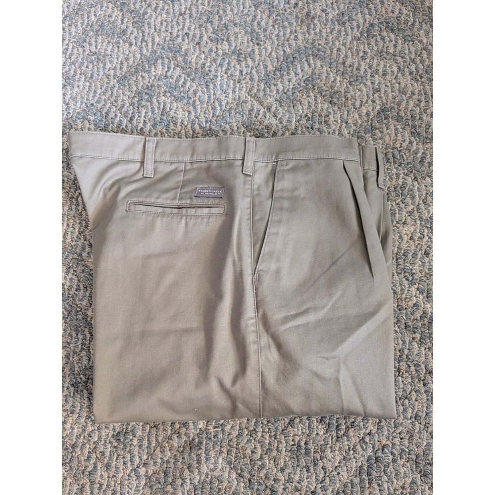 Timber Creek by Wrangler Mens Pleated Chino Pants 44x30 Khaki Tan Cotton Twill